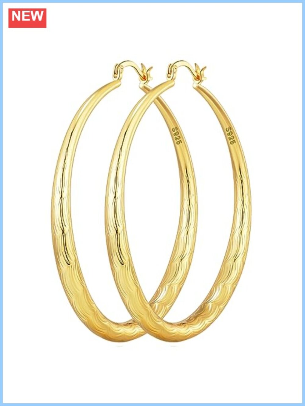 Gold Plated Hoop Earrings Sterling Silver Post Diamond-Cut Ripples